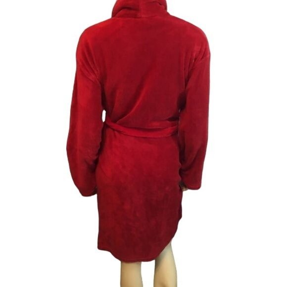 Hotel Spa Red Luxurious Soft Cozy Fleece Short Robe Size OSFM - Picture 3 of 5
